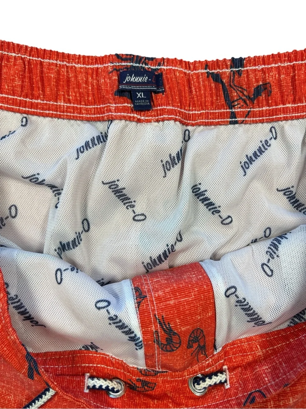 Johnnie-O Size XL Red Lobster Print Lined Swim‎ Trunks EUC